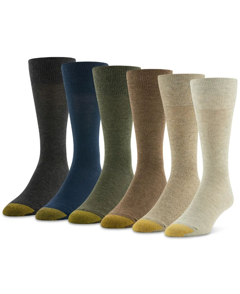 Gold Toe Men's 6-pack Cambridge Solid Crew Socks - Black/Navy/Olive/Brown/Beige/Off White