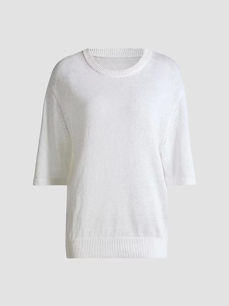Michael Kors Collection Women's Linen-Cotton Crewneck Sweater - Optic White - Size Medium