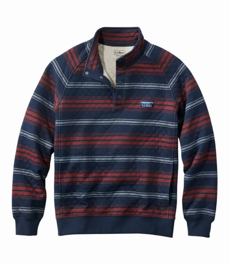 L.L.Bean Men's Quilted Sweatshirt, Mockneck, Stripe Classic Navy Multistripe XXXL, Cotton Blend L. L.Bean