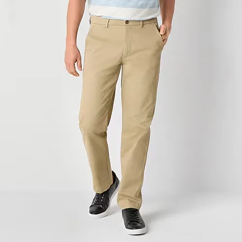 St. John's Bay Stretch Chino Mens Relaxed Fit Flat Front Pant, 36 32, Beige