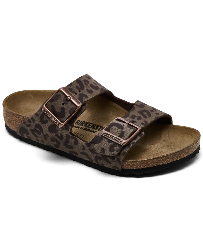 Birkenstock Little Girls Arizona Two-Strap Cork Footbed Leopard Print Sandals from Finish Line - Leo Mocha