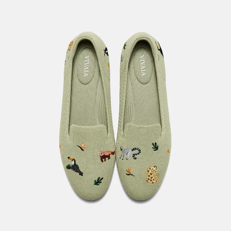 VIVAIA Round-Toe Embroidered Loafers (Audrey)|MATCHA-ENDANGERED ANIMALS|US 5.5