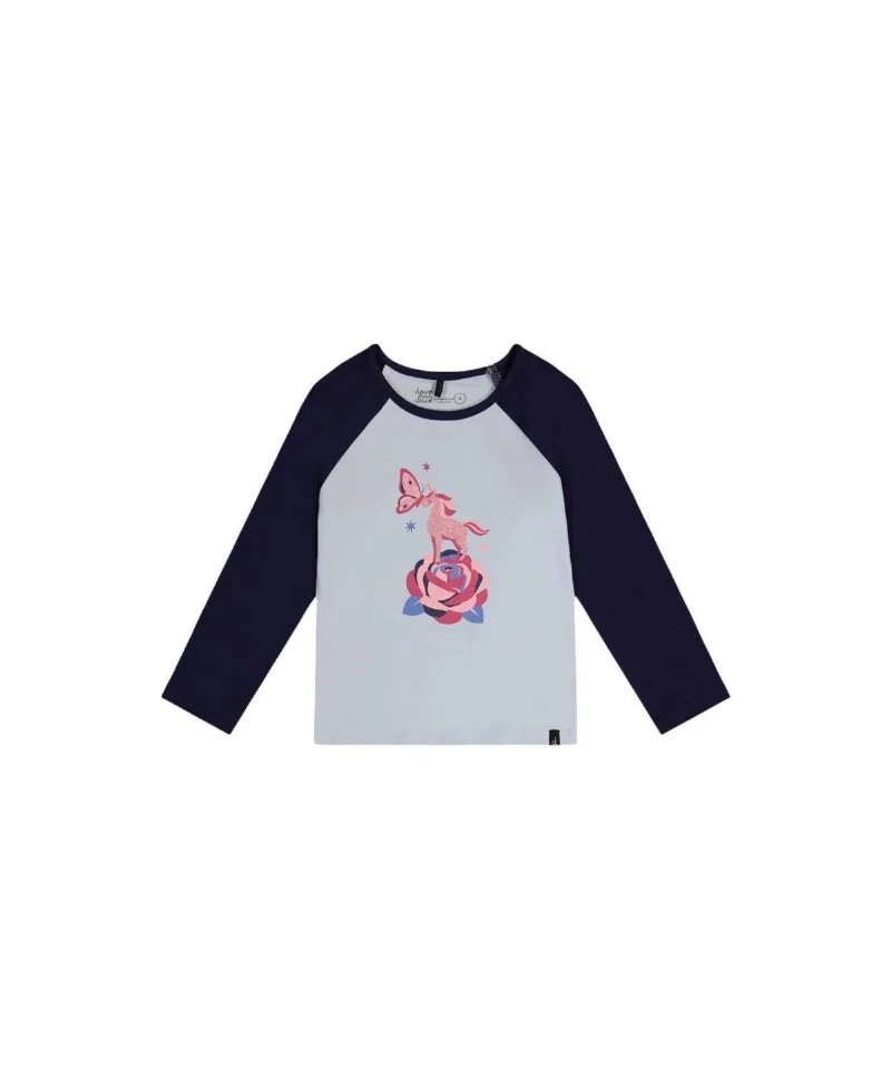 Deux par Deux Little and Big Girl Raglan Cotton T-Shirt - Dark and pale blue