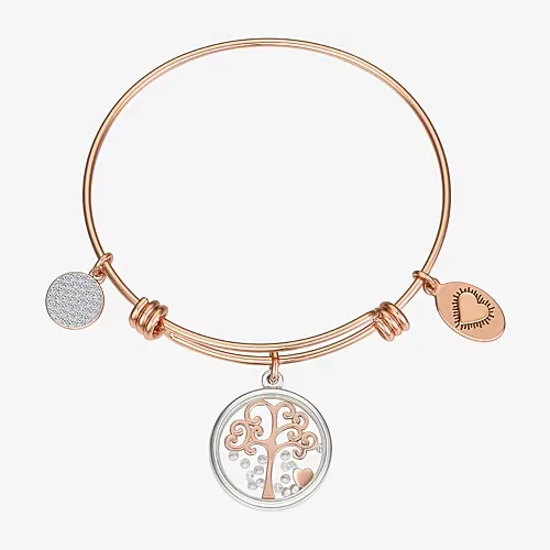Footnotes Tree Womens Cubic Zirconia Stainless Steel Round Bangle Bracelet, One Size