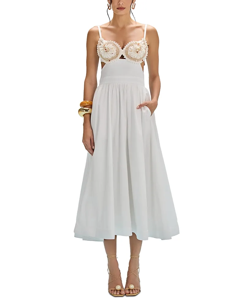 PatBO Seaweed Shell Embroidered Midi Dress