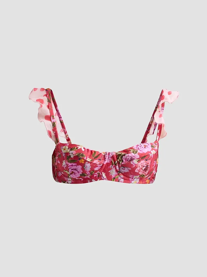 PatBO Women's Peony Print Balconette Bikini Top - Red - Size XS