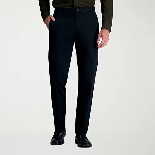 Haggar Wrinkle Free Performance Khaki Mens Comfort Waistband Straight Fit Flat Front Pant, 38 30, Black