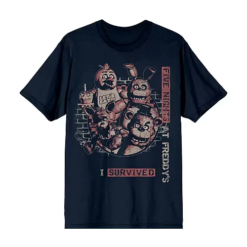 Mens Crew Neck Short Sleeve Regular Fit Five Nights at Freddys Graphic T-Shirt, Large, Blue
