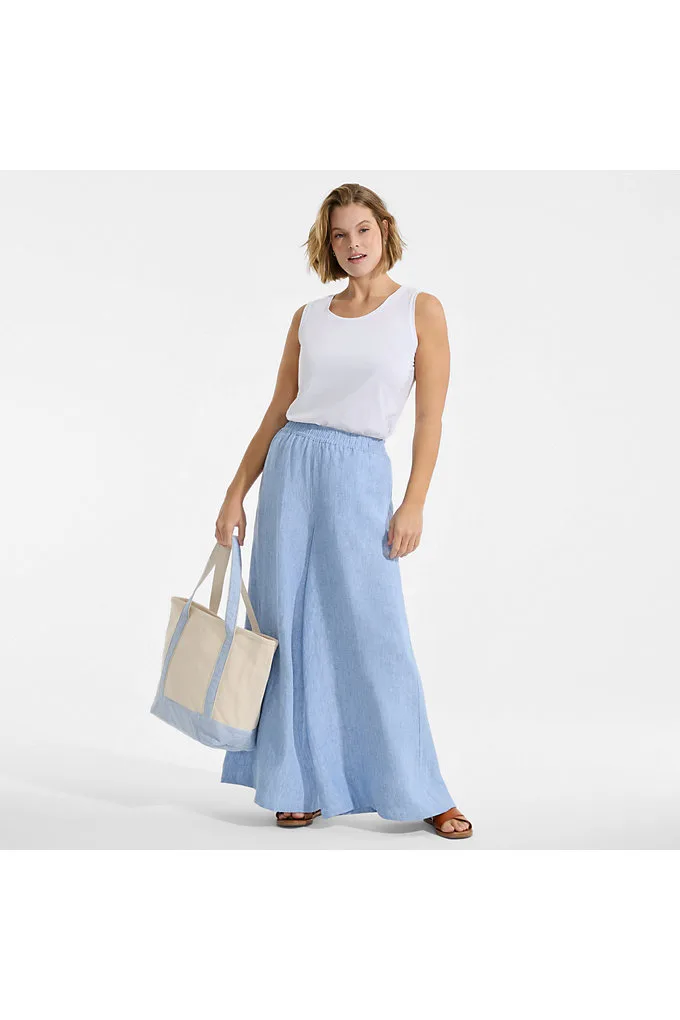 Women's Plus Size Linen High Rise Palazzo Pants - Set Bottom - Lands' End - Blue - 2X