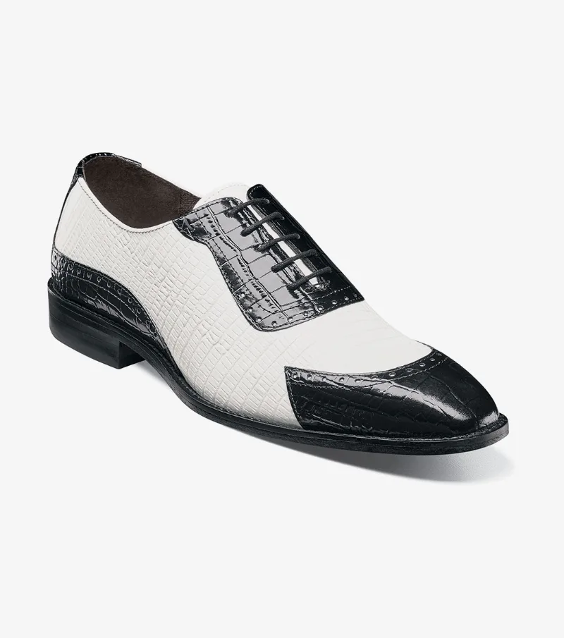 Stacy Adams Shoes Tarango Modified Cap Toe Oxford Black w/White Size 10.5