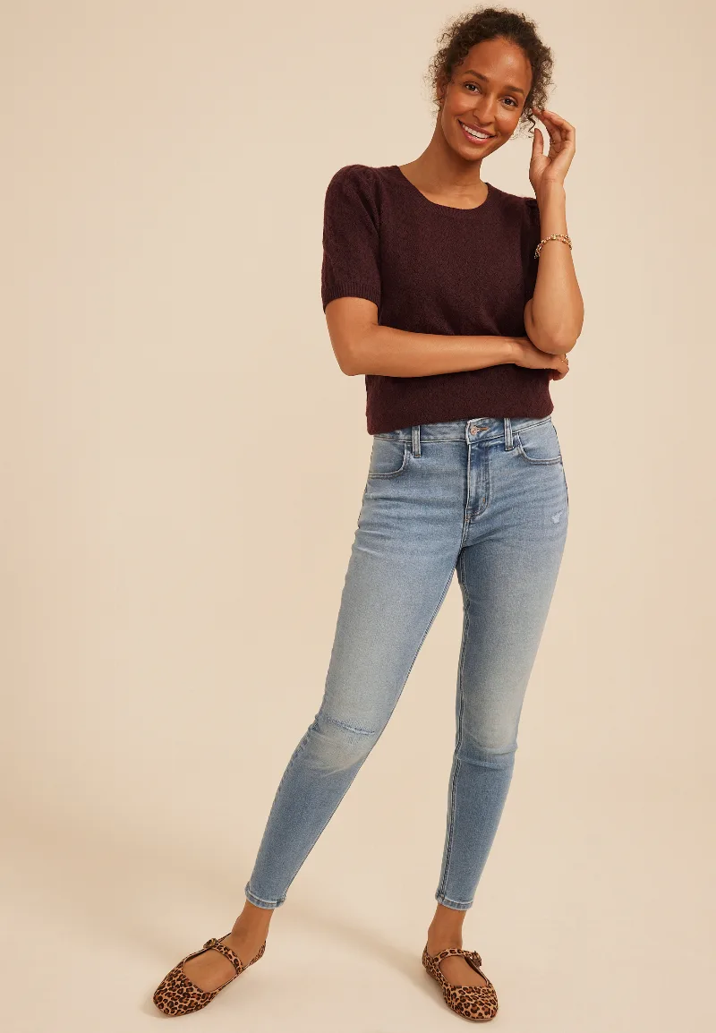 Maurices Women's Jeans Cool Comfort High Rise Rip & Repair Jegging Blue Denim