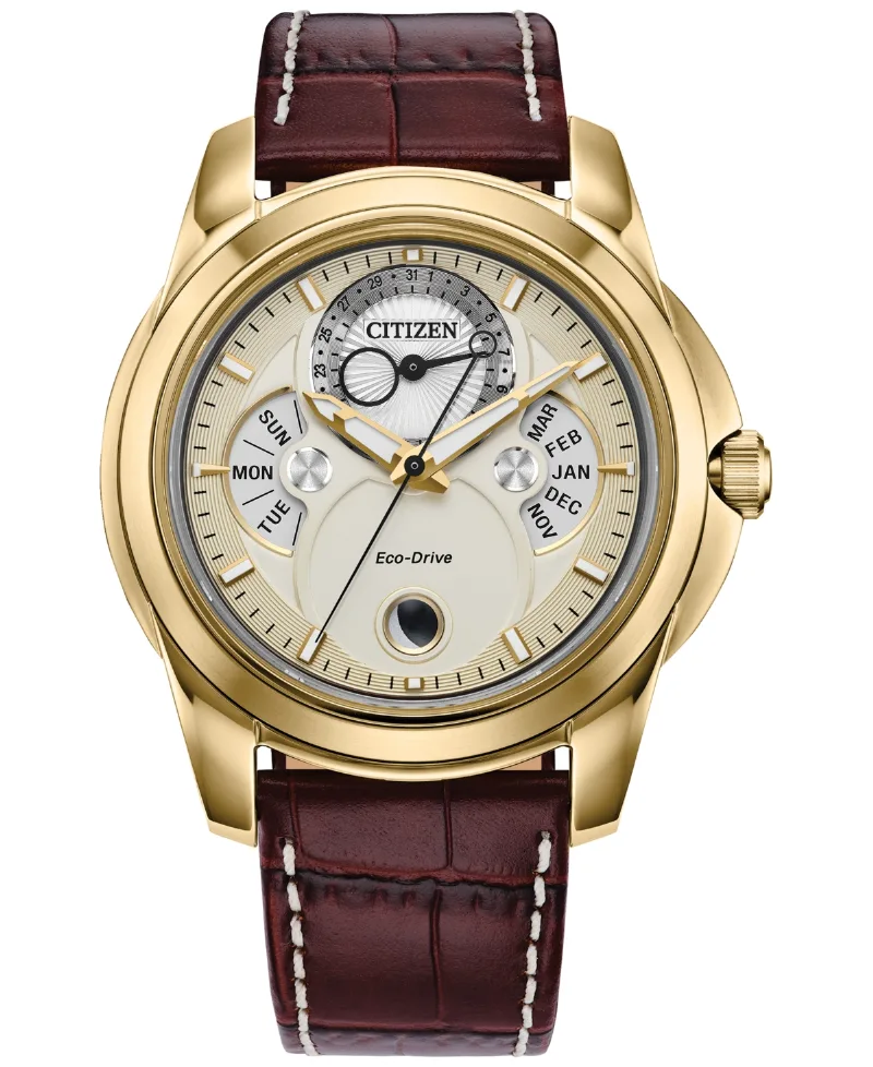 Citizen Men's Classic Calendrier Brown Leather Strap Watch 41.8mm - Brown