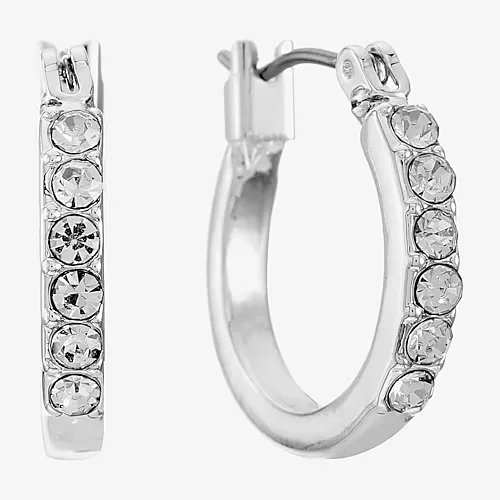 Liz Claiborne Gold-Tone Crystal Small Hoop Earrings, One Size, Gray