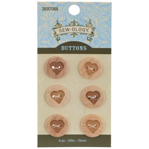 Heart Wood Buttons - 15mm