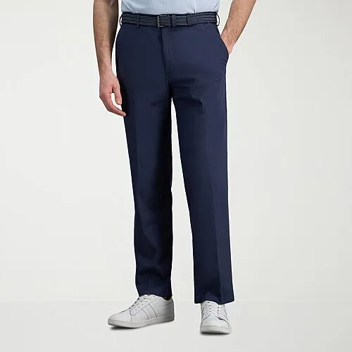 Haggar Iron Free Premium Khaki Mens Classic Fit Flat Front Pant, 34 32, Blue