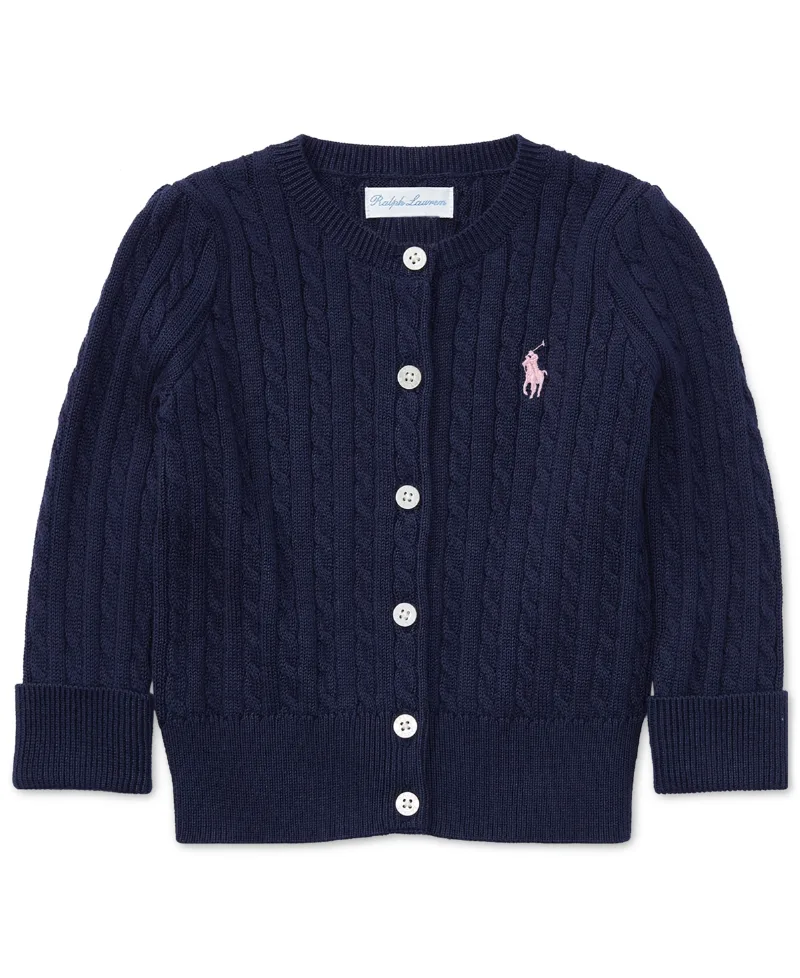 Polo Ralph Lauren Baby Girls Cable-Knit Cotton Cardigan - Hunter Navy