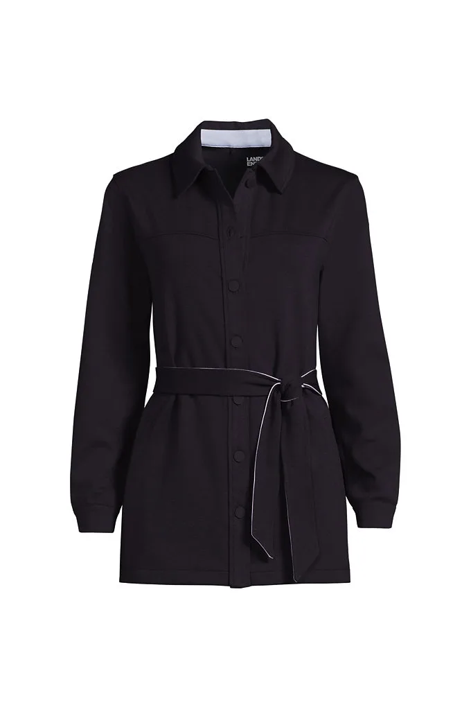 Women's Ponte Belted Modern Shirt Jacket - Lands' End - Blue - XL