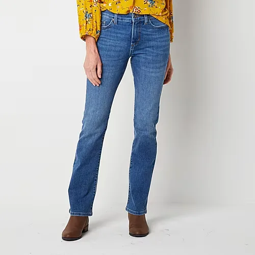 St. John's Bay Womens Mid Rise Bootcut Jean, 12 Petite, Blue