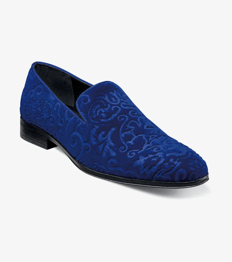 Stacy Adams Shoes Saunders Debossed Velour Slip On Royal Size 9.5