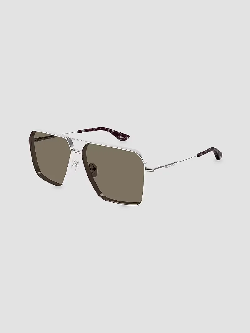 Men's Metal Cross-Bar 60MM Navigator Sunglasses - Silver