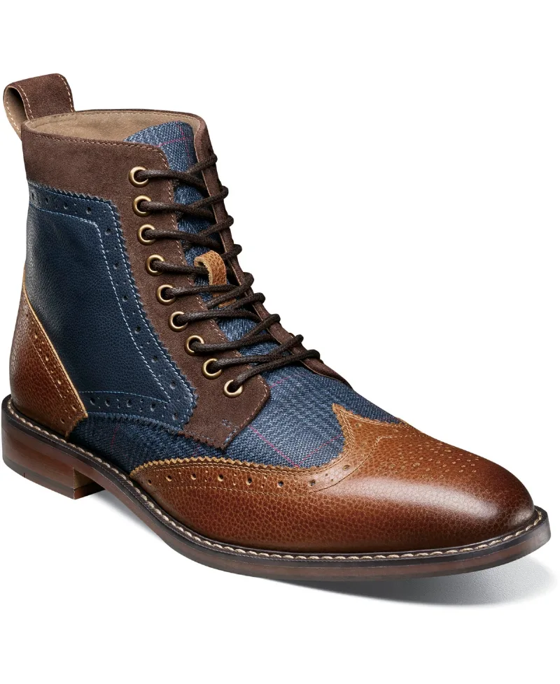 Stacy Adams Men's Finnegan Wingtip Lace-Up Boot - Navy/Cognac