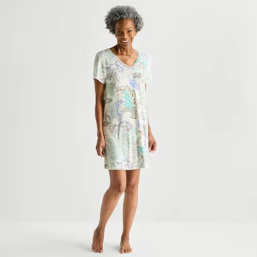 Liz Claiborne Cool and Calm Womens Short Sleeve Crew Neck Nightshirt, Medium, White
