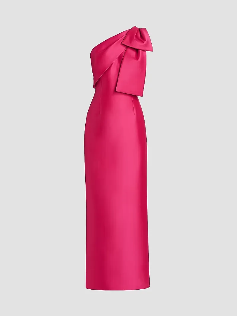 Women's Bonnie Satin One-Shoulder Gown - Berry - Size 8