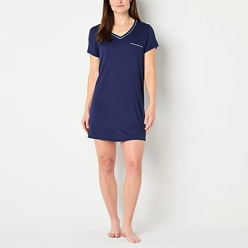 Liz Claiborne Cool and Calm Womens Short Sleeve Crew Neck Nightshirt, X-large, Blue