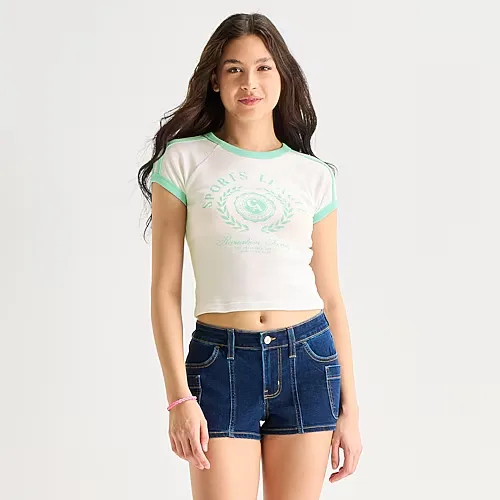 Arizona Womens Juniors Round Neck Short Sleeve Regular Fit Graphic T-Shirt, Large, Green