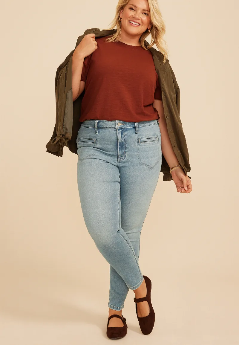 Maurices Plus Size Jeans Women's Jeans Cool Comfort Spaded Welt Pocket Jegging Blue Denim
