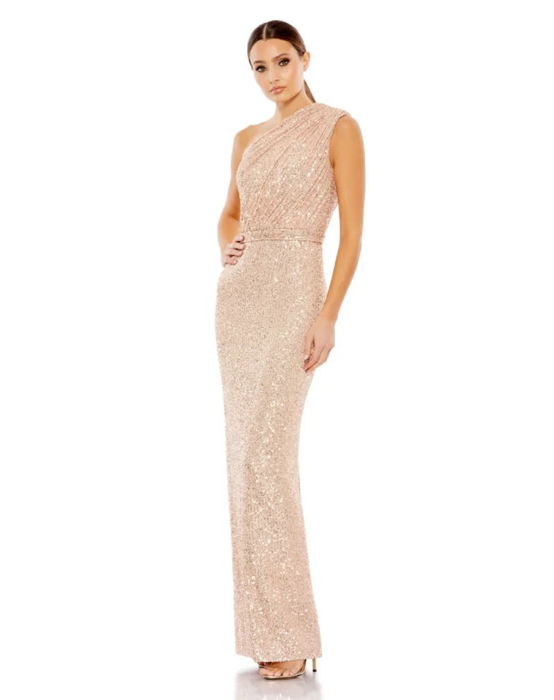 Mac Duggal Women's Sequined Ruched One Shoulder Gown - Rose pink