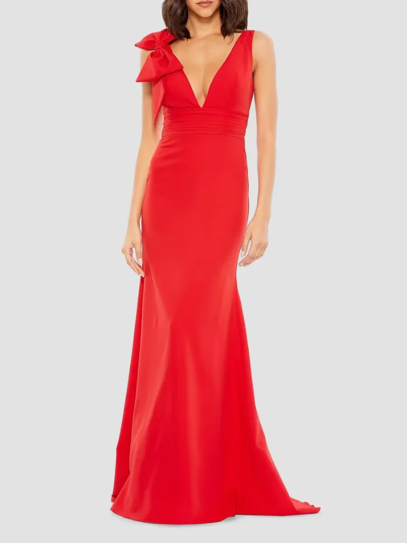 Mac Duggal Women's Bow V-Neck A-Line Gown - Red - Size 0