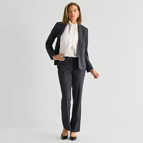 Liz Claiborne Audra Curvy Womens Tall Straight Mid Rise Trouser, 4 Tall, Gray
