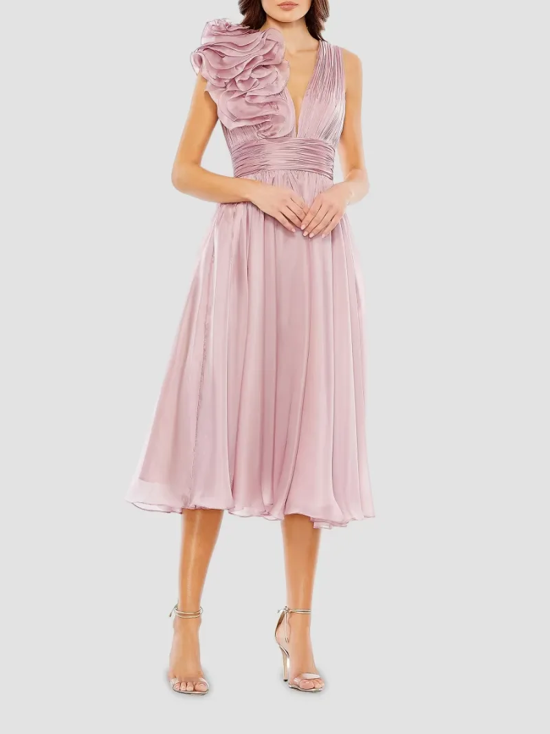 Mac Duggal Women's Chiffon Sleeveless Fit & Flare Midi-Dress - Rose - Size 0