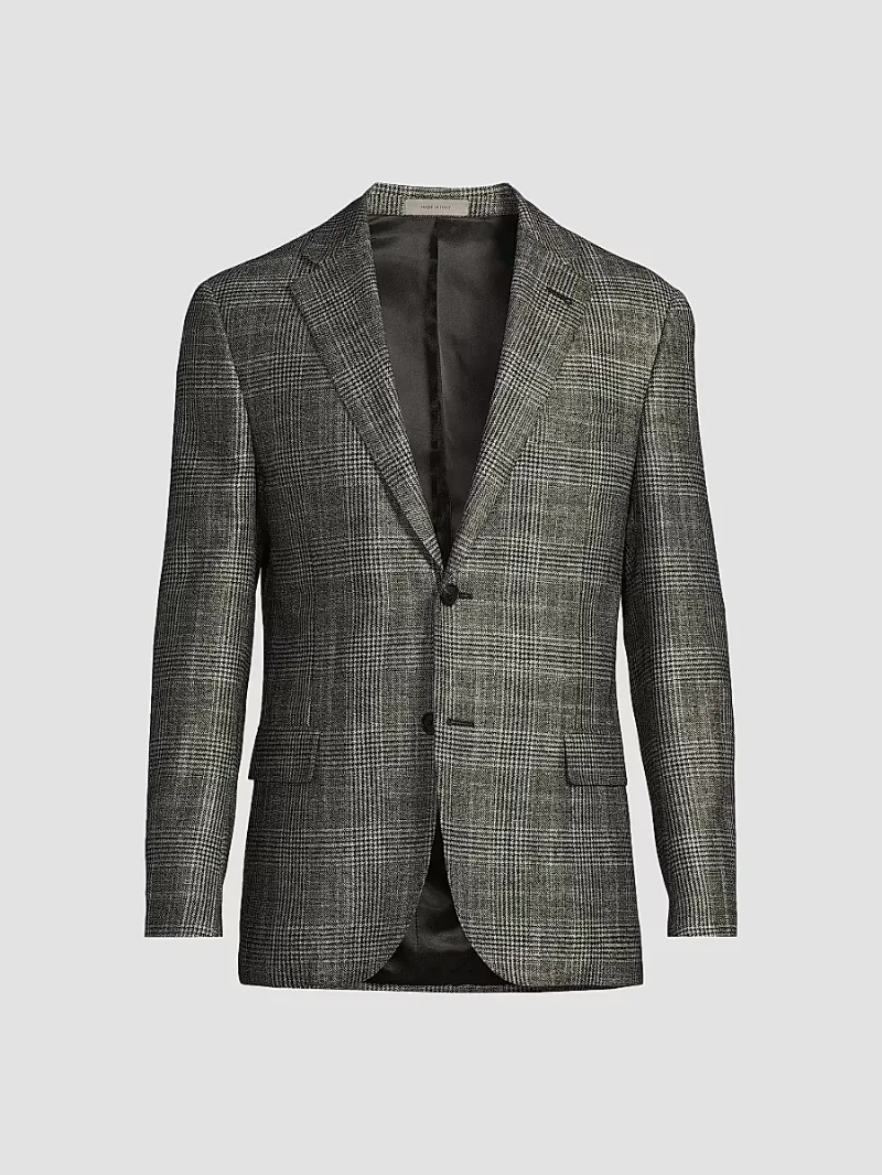 Corneliani Men's Plaid Wool-Silk-Cashmere Sport Coat - Black Plaid - Size 42