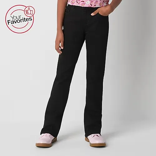 Thereabouts Little & Big Kid Girls Adjustable Waist Stretch Fabric Superflex Mid Rise Regular Fit Bootcut Jean, 10, Black