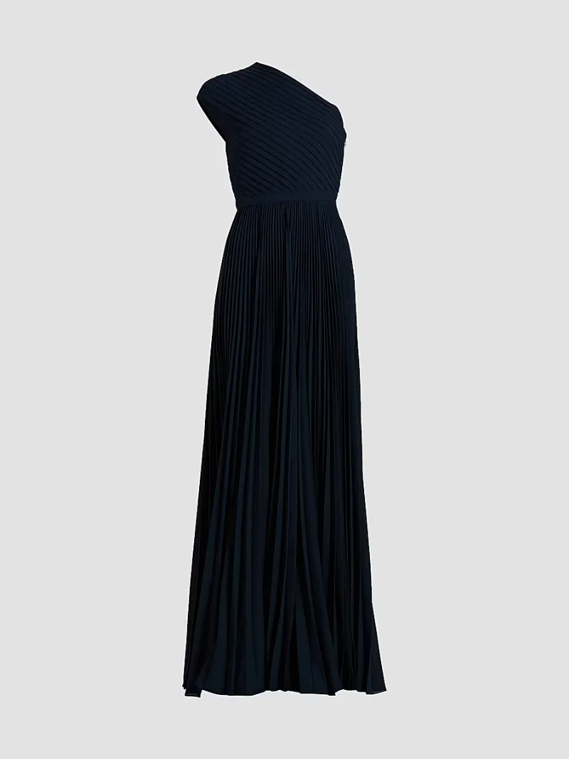Women's One-Shoulder Pleated Gown - Midnight - Size 8
