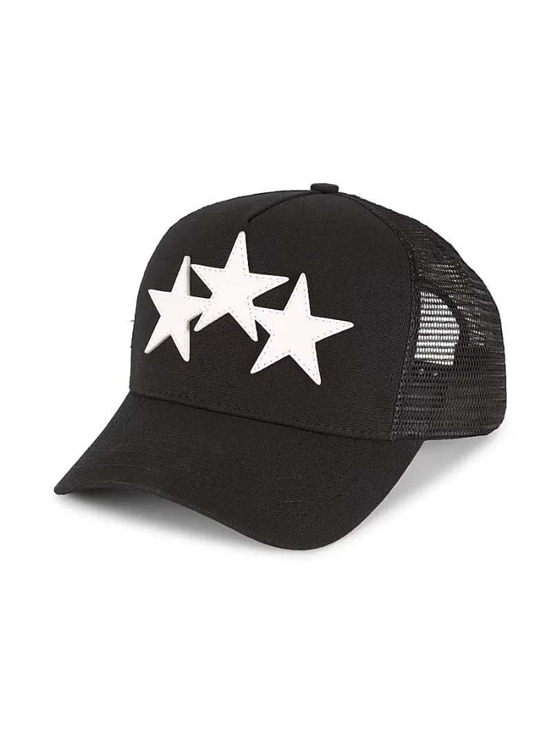 Amiri Men's Star Leather Trucker Hat - Black White