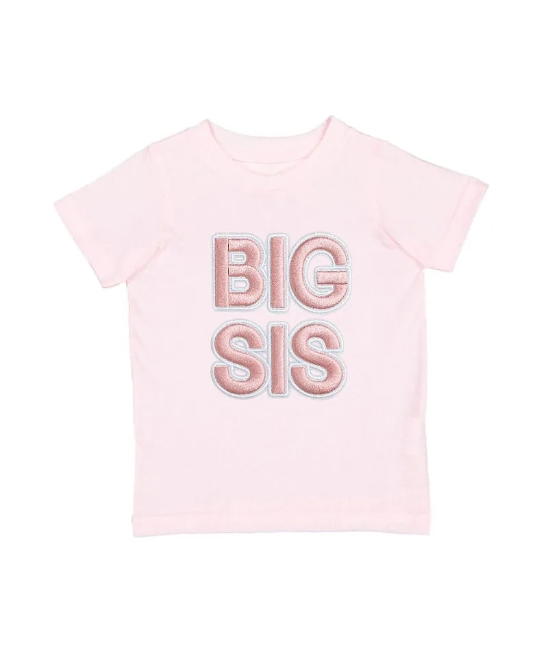 Sweet Wink Girls' Big Sis Embroidered Patch Short Sleeve T-Shirt - Baby, Little Kid