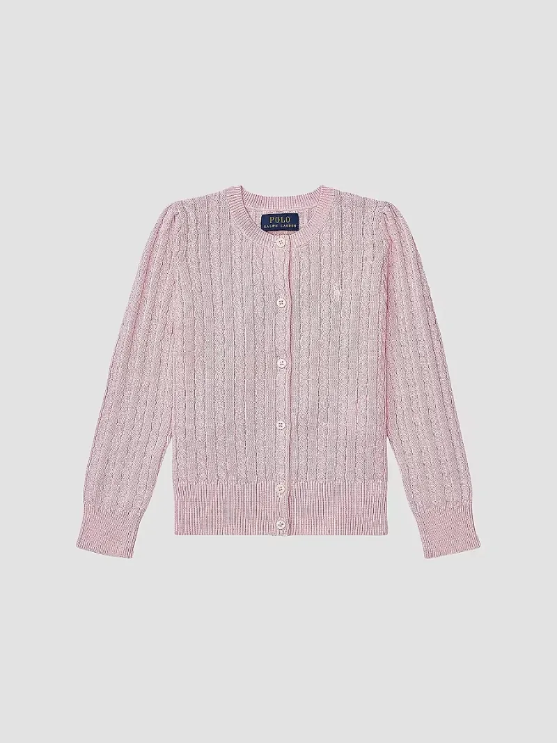 Polo Ralph Lauren Girl's Girl's Cable-Knit Cotton Cardigan - Hint Of Pink - Size 12