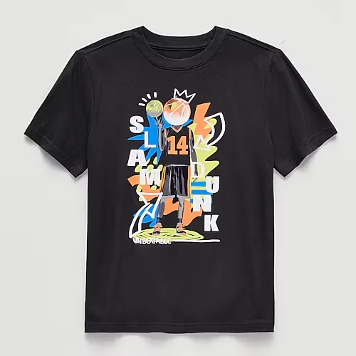 Xersion Little & Big Kid Boys Crew Neck Short Sleeve Regular Fit Graphic T-Shirt, M (10-12) Husky, Black