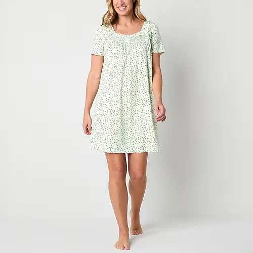 Adonna Womens Short Sleeve Sweetheart Neck Nightgown, Medium, Green