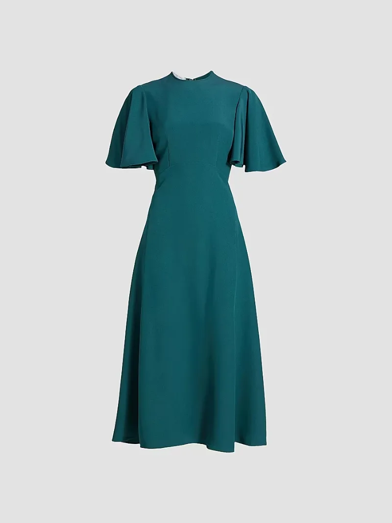 Michael Kors Collection Women's Flutter-Sleeve Midi-Dress - Teal - Size 2