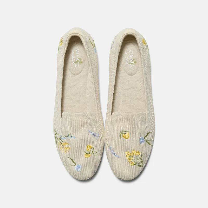 VIVAIA Healing Garden | Round-Toe Embroidered Loafers (Audrey)|PALE APRICOT - FRENCH FLORAL|9-9.5