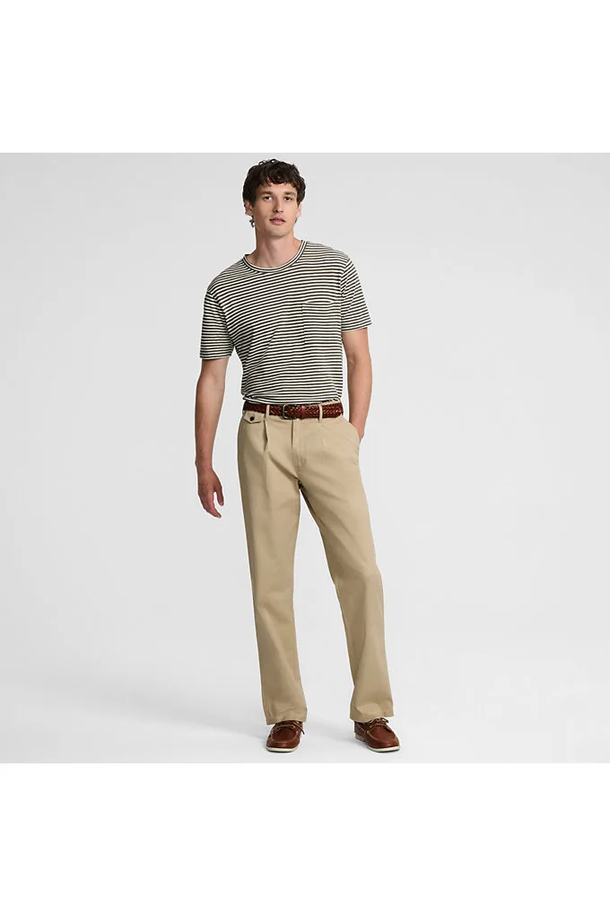 Men's Knockabout Comfort Waist Relaxed Fit Pleated Front Chino Pant - Lands' End - Brown - 34 32