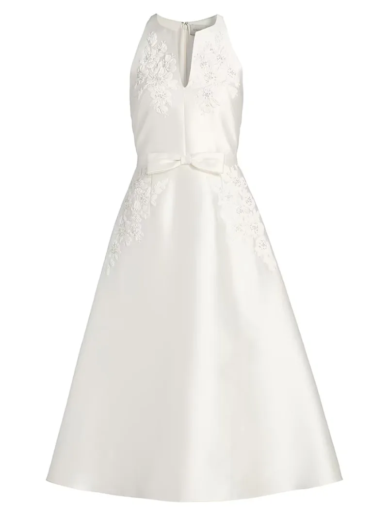 SACHIN BABI Women's Allison Embroidered Satin Fit & Flare Midi-Dress - Ivory - Size 8