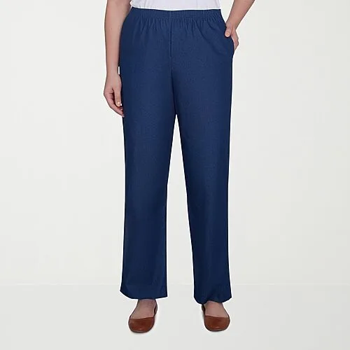 Alfred Dunner Classics Womens Straight Mid Rise Pull-On Pant, 18, Blue