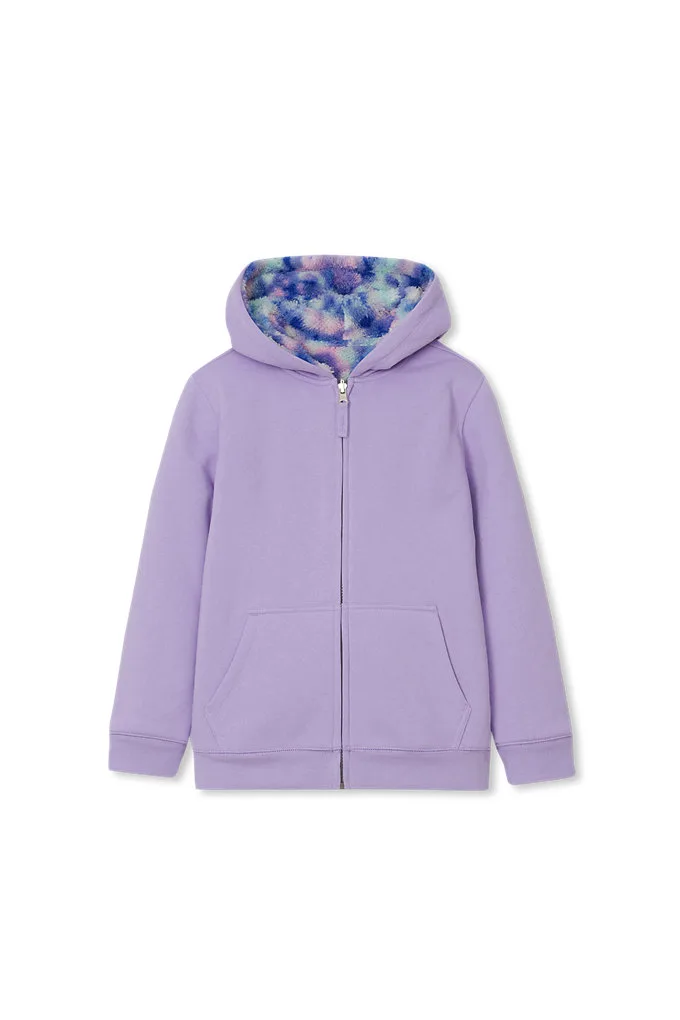 Kids Reversible Sherpa Fleece Hoodie - Lands' End - Purple - L
