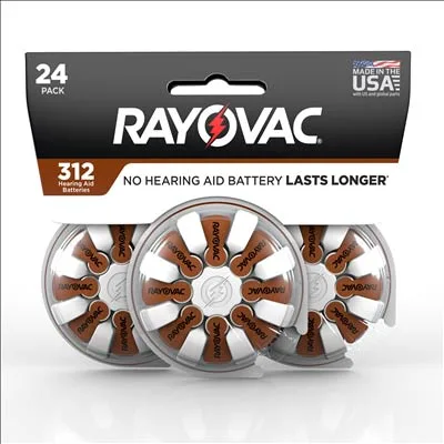 Rayovac 1.4V Type 312 (Brown) Zinc Air Battery - 24 Pack - Watch & Hearing Aid Batteries
