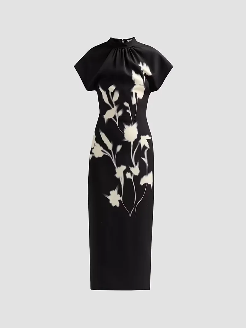 Women's Stella Floral Crepe Midi-Dress - Black - Size 16